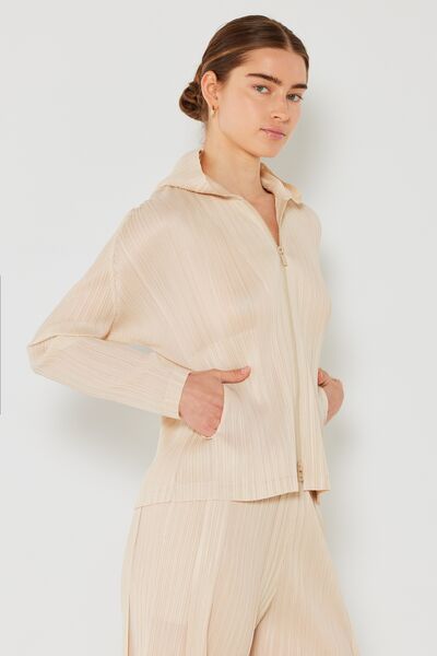 Pleated Hooded Jacket with 2-Way ZipperJacketMarina West Swim