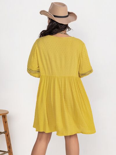 Plus Size Eyelet Swiss Dot Half Sleeve Mini Dress in True YellowMini DressBeach Rose Co.