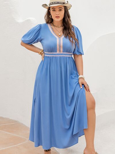 Plus Size Front Slit V-Neck Short Sleeve Maxi Dress in Ultra MarineMaxi DressBeach Rose Co.