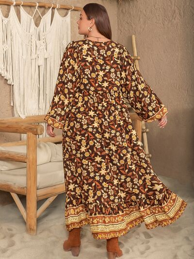 Plus Size Multicolor Print V-Neck Balloon Sleeve Maxi DressMaxi DressBeach Rose Co.