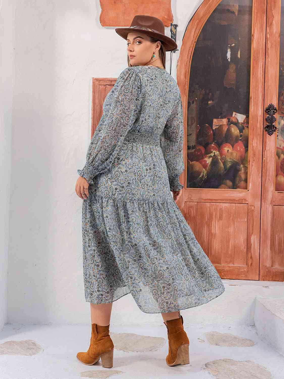 Plus Size V-Neck Long Sleeve Midi Dress in CharcoalMidi DressBeach Rose Co.