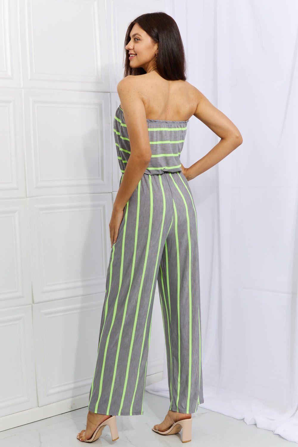 Pop Of Color Sleeveless Striped Jumpsuit in Grey/Neon LimeJumpsuitSew In Love