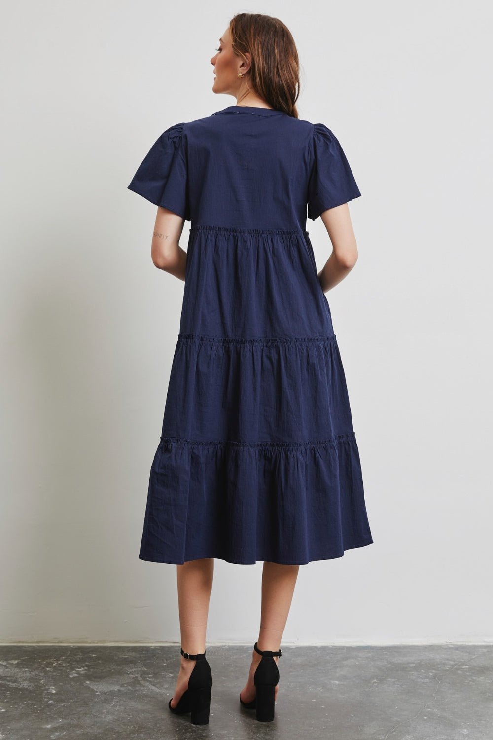 Poplin Cotton Tiered Midi Dress in NavyMidi DressHEYSON