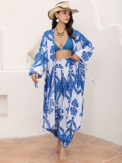 Printed Open Front Top and Pants SetPants SetBeach Rose Co.