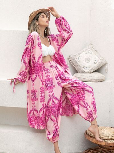 Printed Open Front Top and Pants SetPants SetBeach Rose Co.