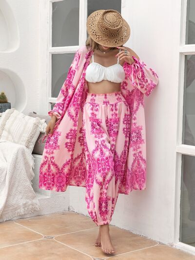 Printed Open Front Top and Pants SetPants SetBeach Rose Co.