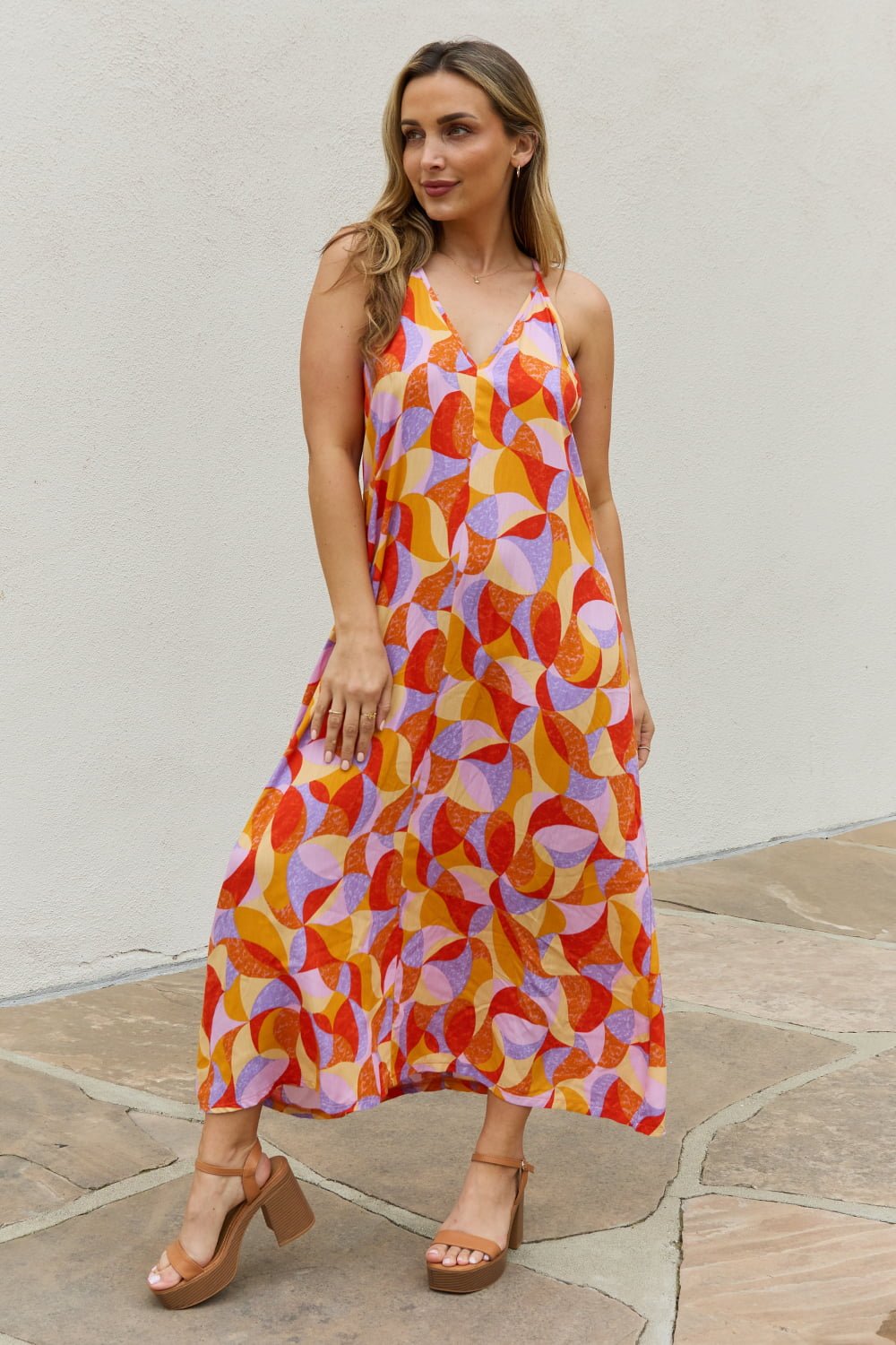 Printed Sleeveless Maxi Dress in Orange MultiMaxi DressAnd the Why