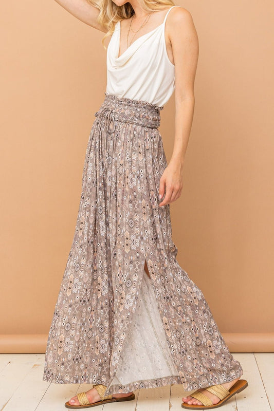 Printed Smocked Waist Wide Leg Pants in GreyPantsAnd the Why
