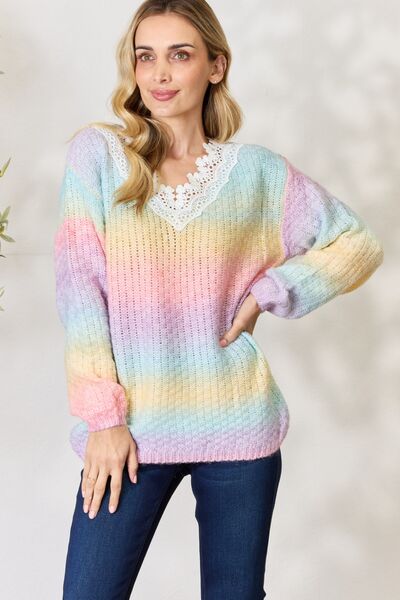 Rainbow Gradient Crochet Detail Sweater in Pink MultiSweaterBiBi