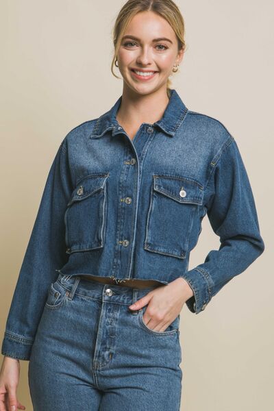 Raw Hem Button Up Cropped Denim JacketJacketLove Tree