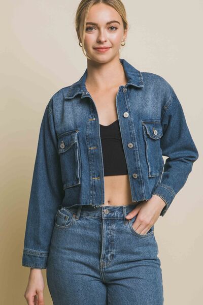 Raw Hem Button Up Cropped Denim JacketJacketLove Tree