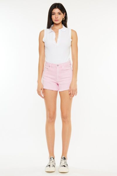 Raw Hem High Waist Denim Shorts in PinkShortsKancan