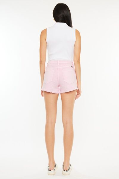 Raw Hem High Waist Denim Shorts in PinkShortsKancan