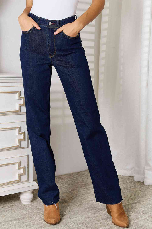 Raw Hem Straight Leg Dark Wash JeansJeansJudy Blue