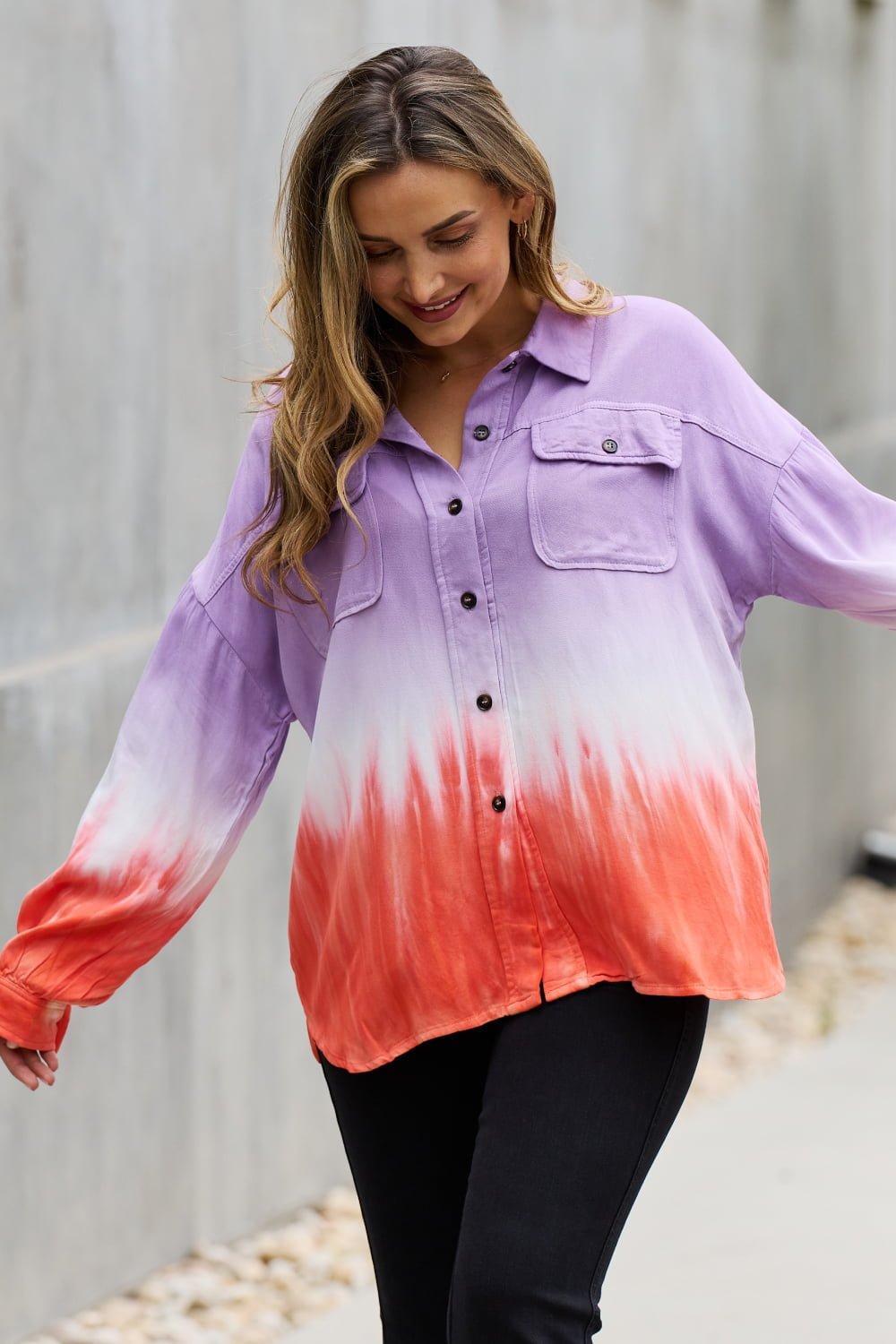 Relaxed Fit Tie-Dye Button Down Shirt in LavenderShirtWhite Birch