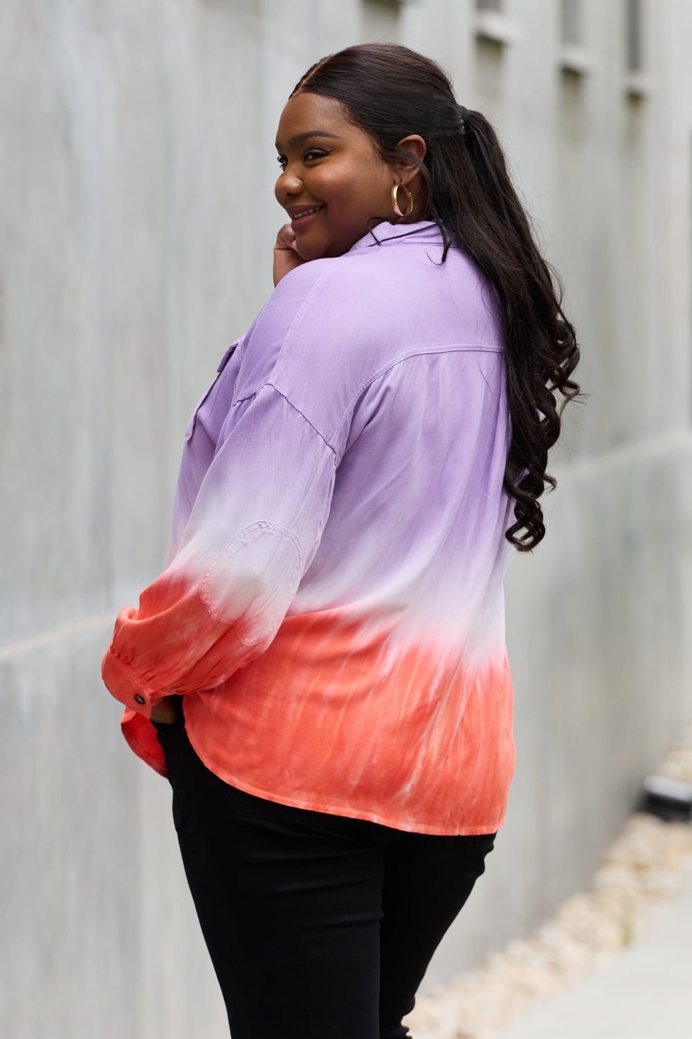 Relaxed Fit Tie-Dye Button Down Shirt in LavenderShirtWhite Birch