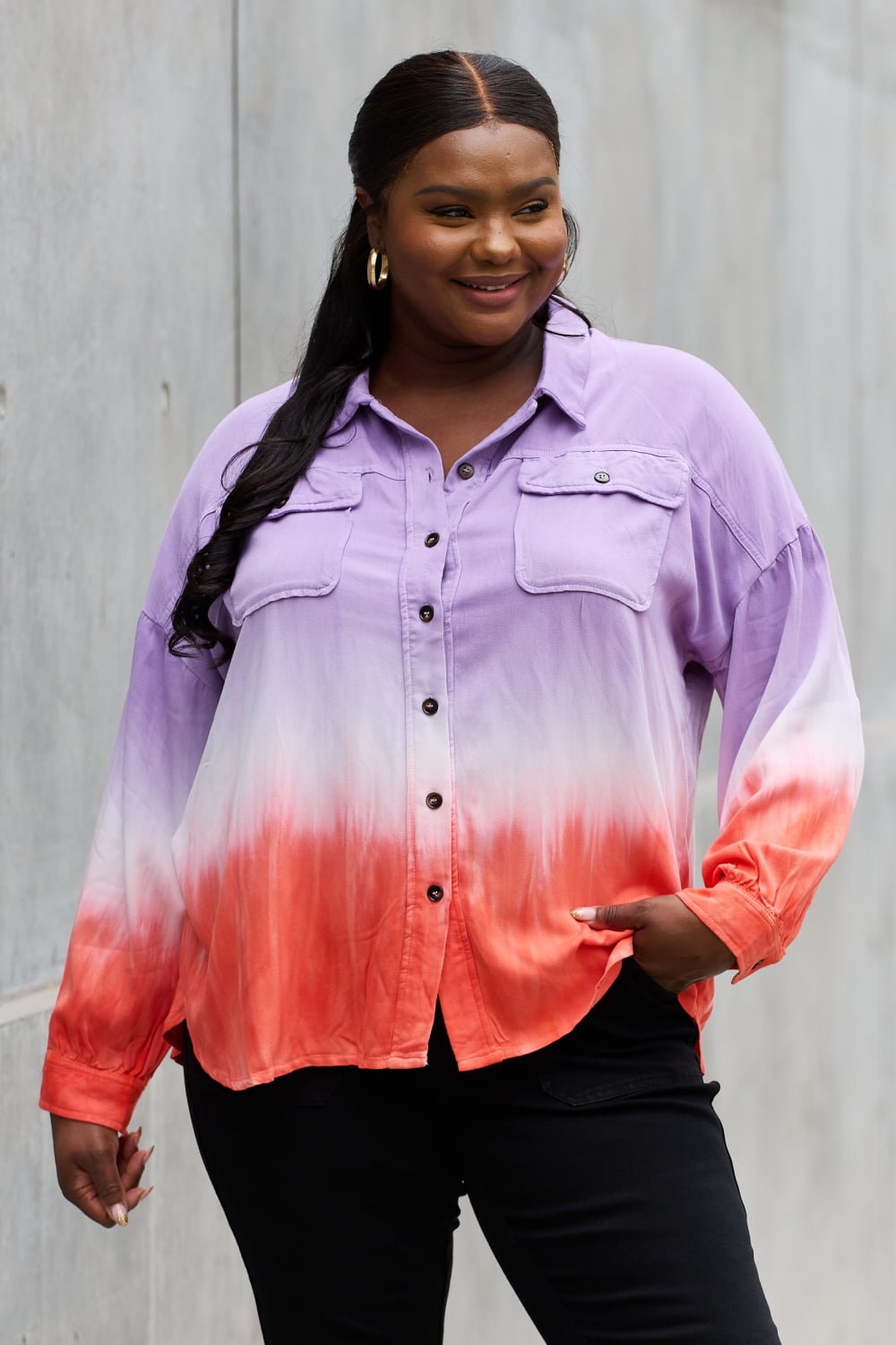 Relaxed Fit Tie-Dye Button Down Shirt in LavenderShirtWhite Birch