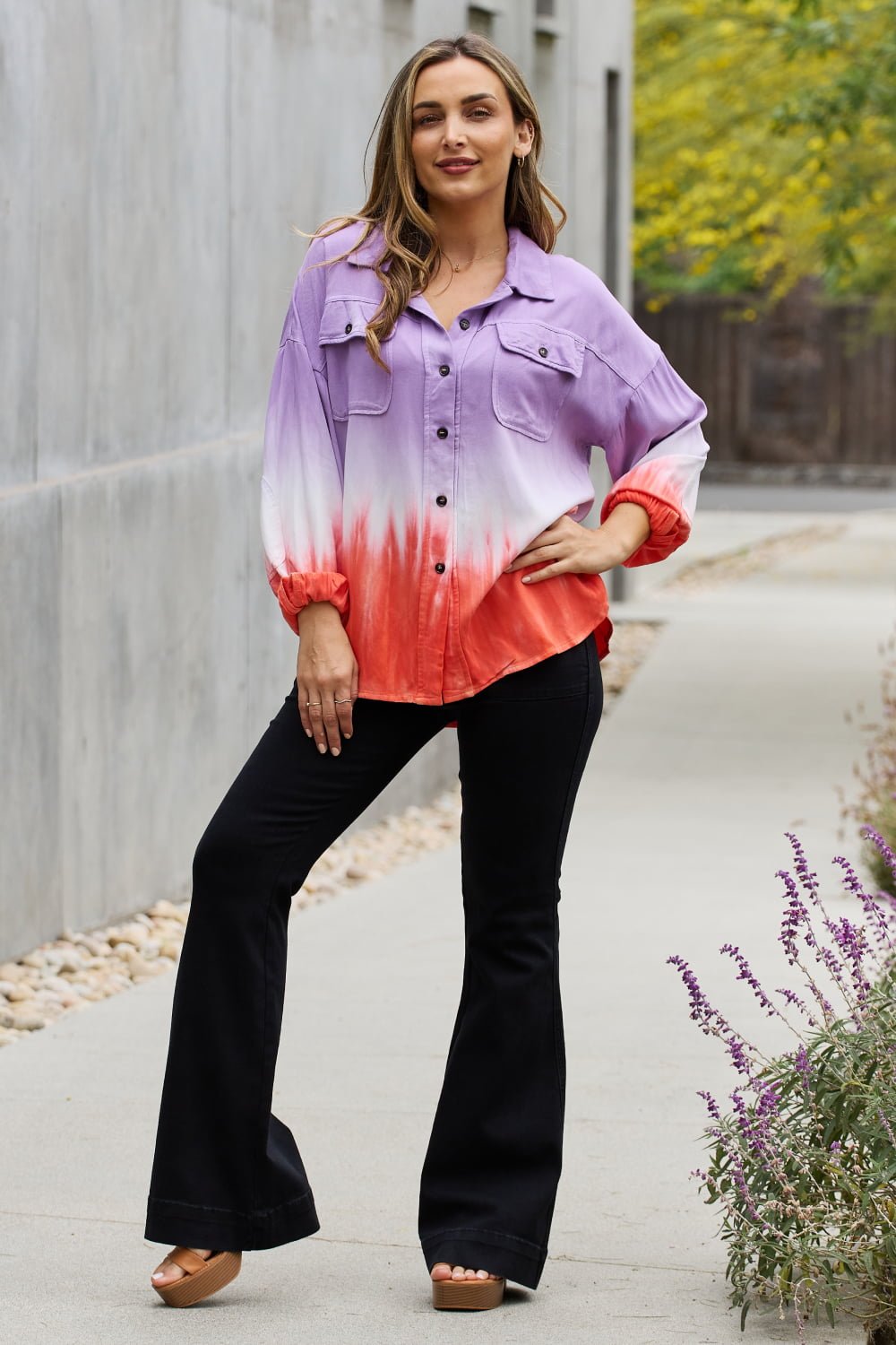 Relaxed Fit Tie-Dye Button Down Shirt in LavenderShirtWhite Birch