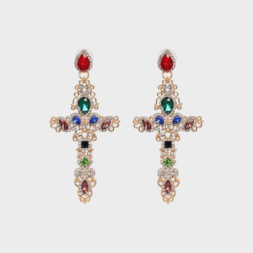 Rhinestone Brass Cross EarringsEarringsBeach Rose Co.