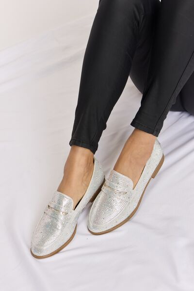 Rhinestone Pointed Toe Loafers in SilverLoafersForever Link