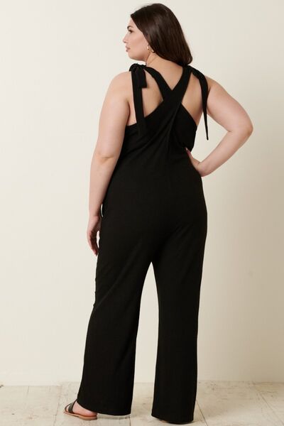 Rib Knit V-Neck Cross Back Jumpsuit in BlackJumpsuitMittoshop