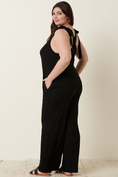 Rib Knit V-Neck Cross Back Jumpsuit in BlackJumpsuitMittoshop