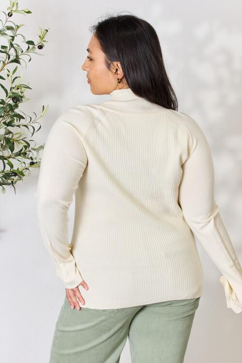 Ribbed Bow Detail Long Sleeve Turtleneck Knit Top in CreamTopHeimish
