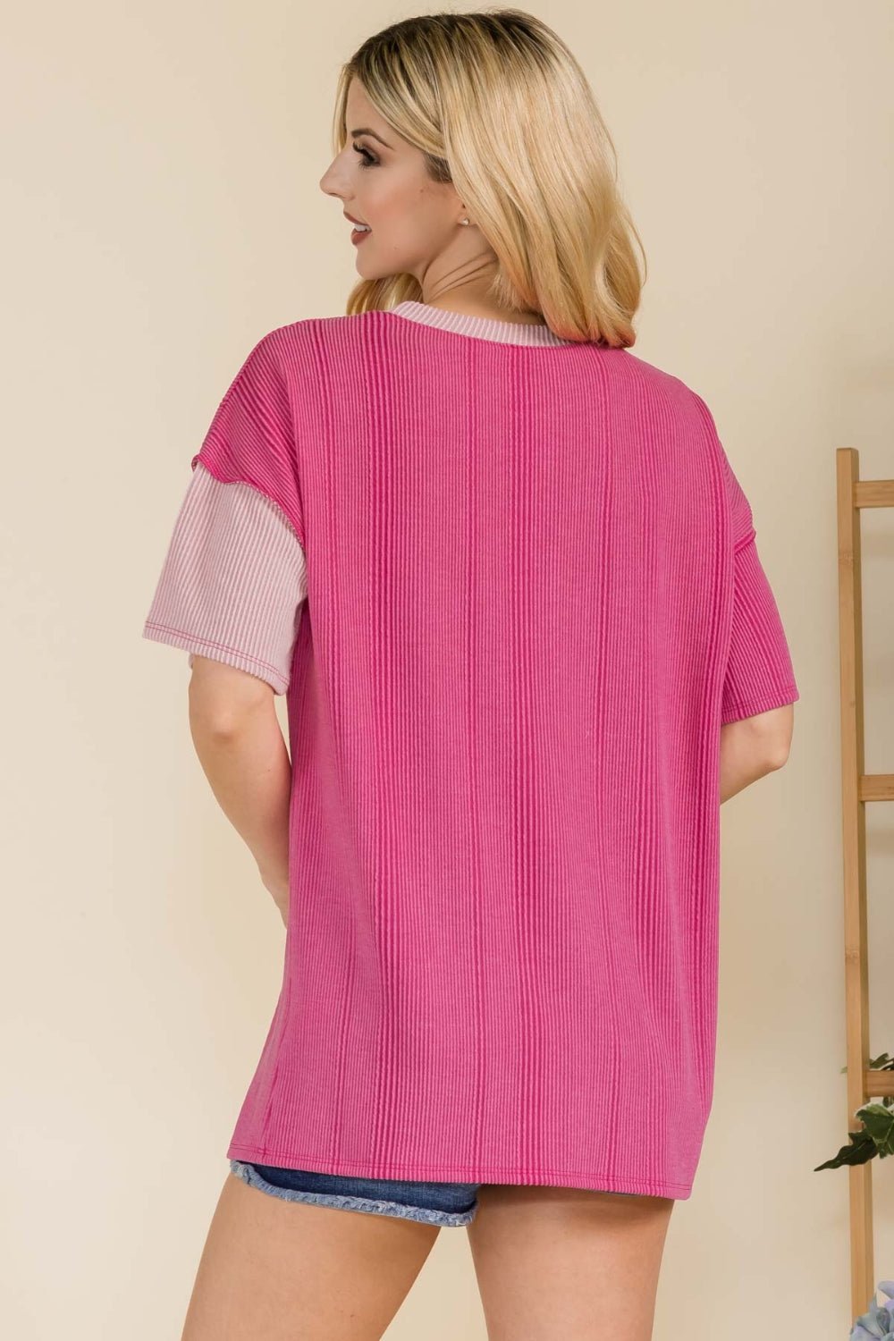 Ribbed Color Block Short Sleeve T-ShirtT-ShirtCeleste Design