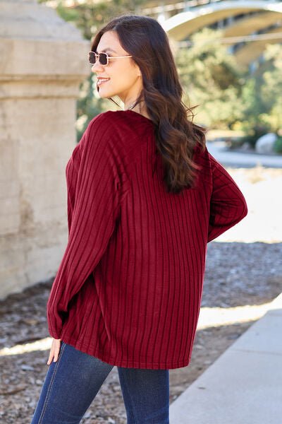 Ribbed Crew Neck Long Sleeve Knit TopTopBasic Bae