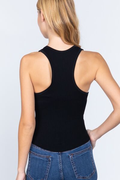 Ribbed Crew Neck Racerback Seamless Tank in BlackTankACTIVE BASIC