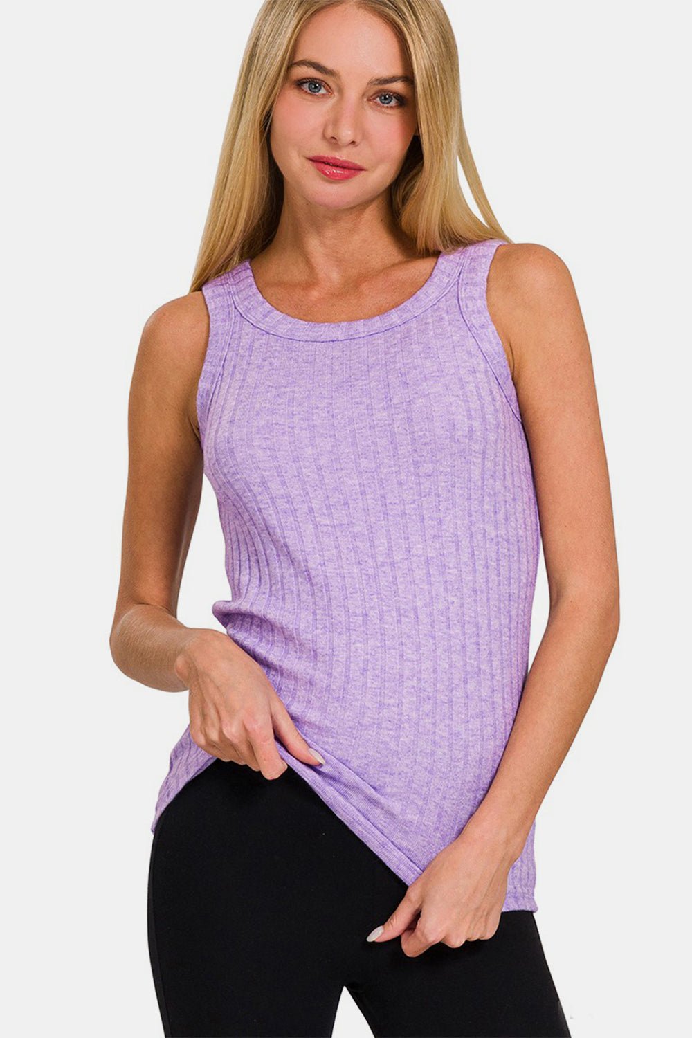 Ribbed Crew Neck Tank in LavenderTankZenana