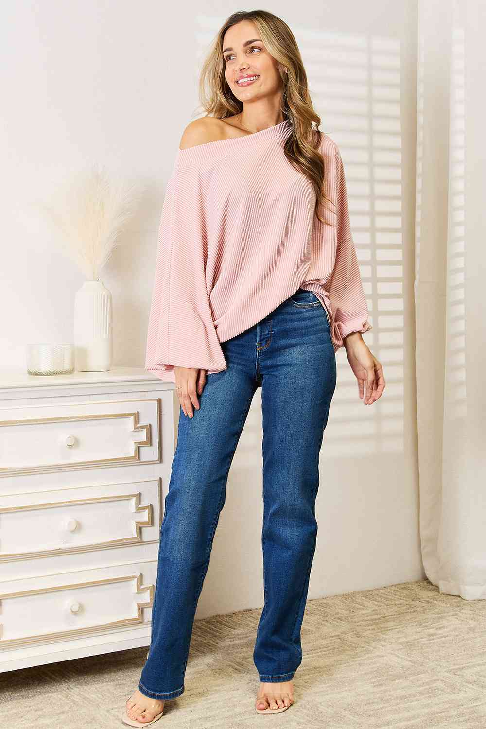 Ribbed Long Sleeve Top in Dusty PinkTopDouble Take