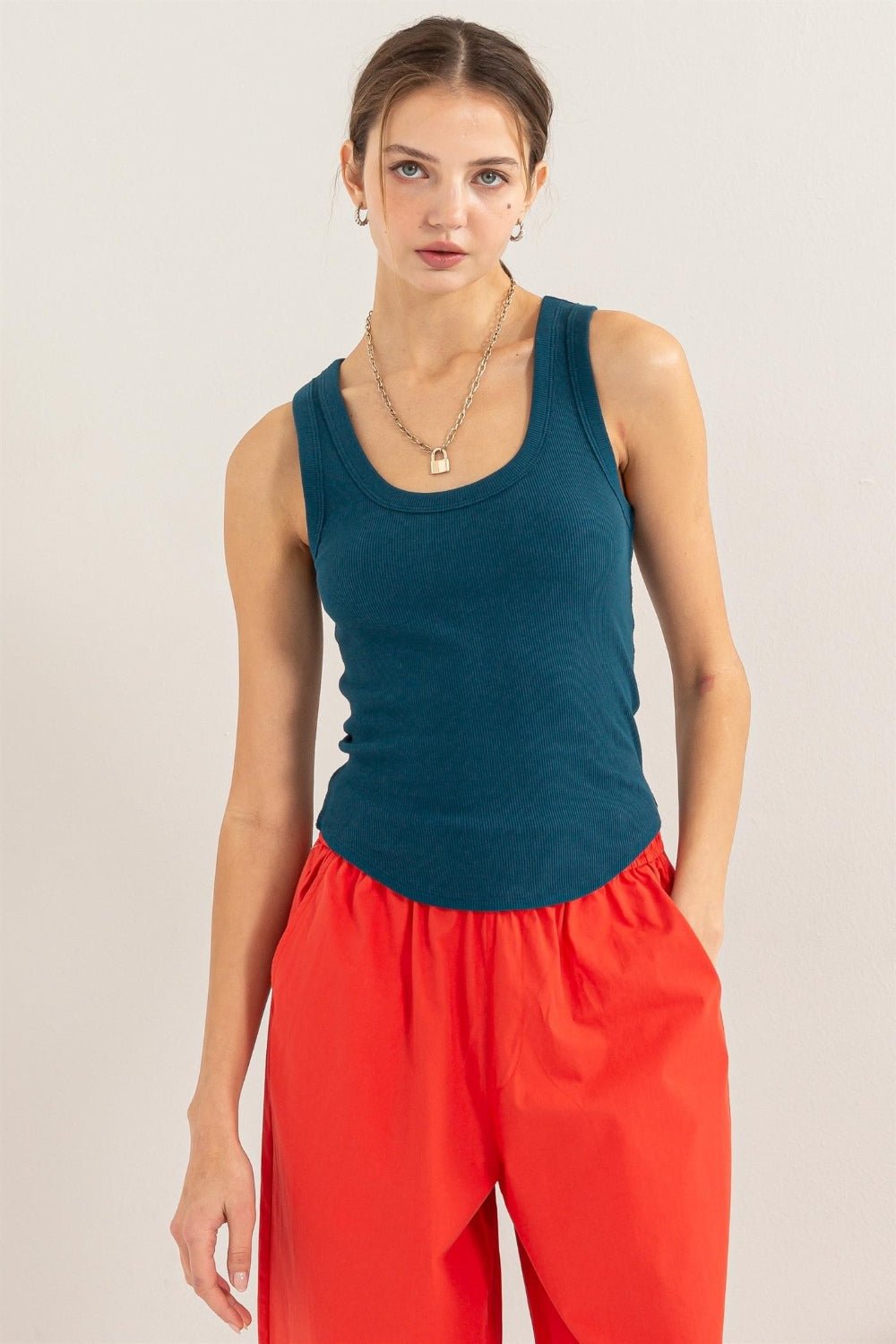 Ribbed Scoop Neck Racerback Tank in Dark TealTankHYFVE