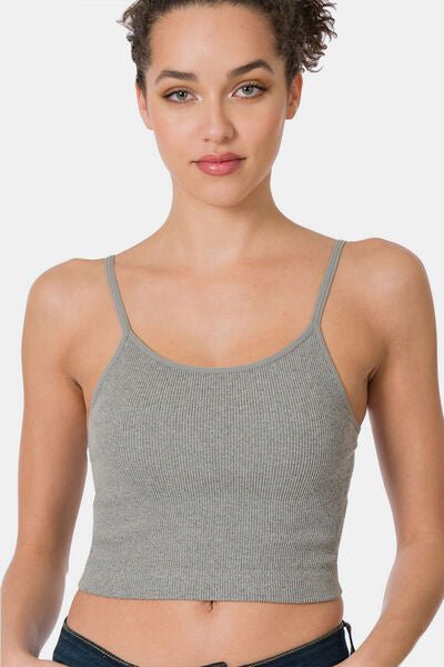 Ribbed Seamless Cropped Cami in Heather GreyCamisoleZenana