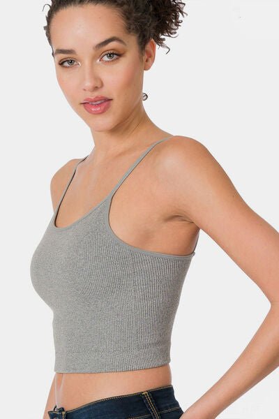 Ribbed Seamless Cropped Cami in Heather GreyCamisoleZenana