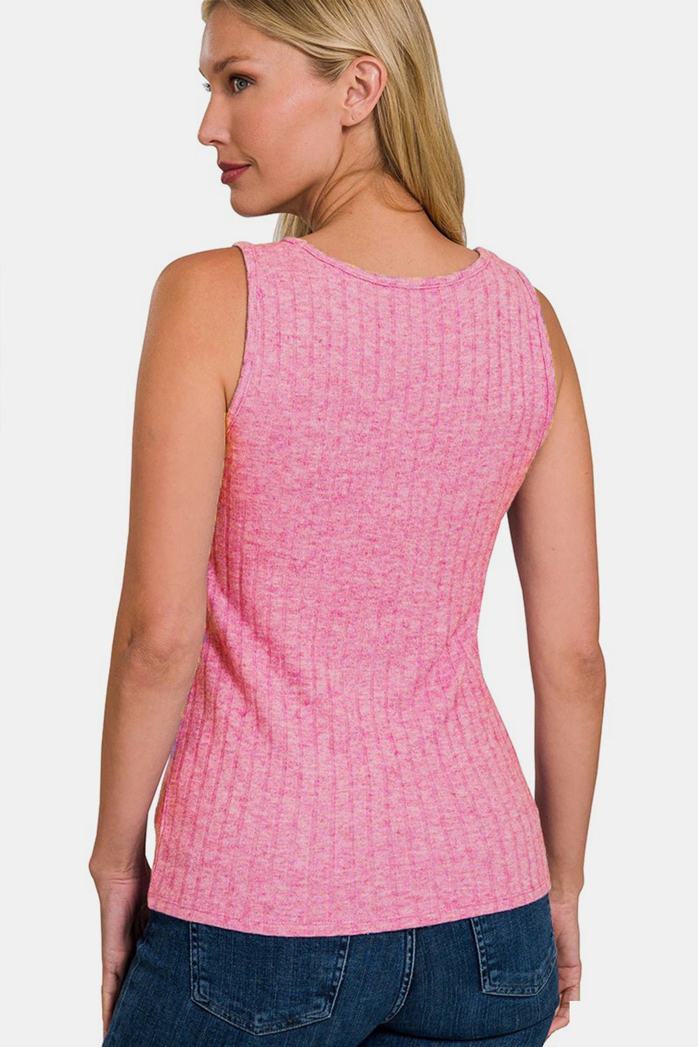 Ribbed Square Neck Tank in Viva MagentaTankZenana