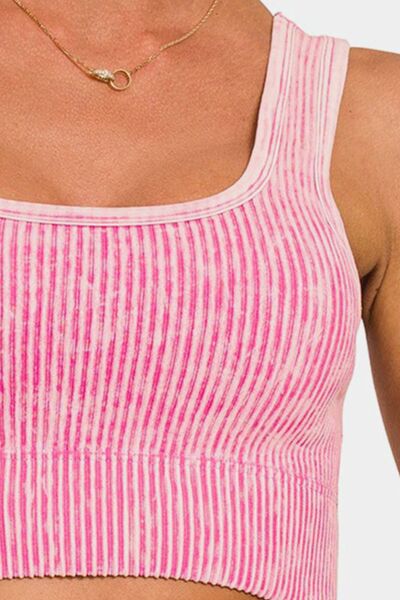 Ribbed Square Neck Wide Strap Tank in Ash PinkTankZenana