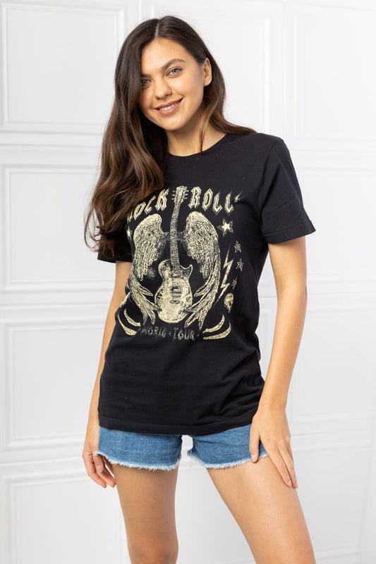Rock & Roll Graphic Cotton Tee in BlackT-ShirtmineB