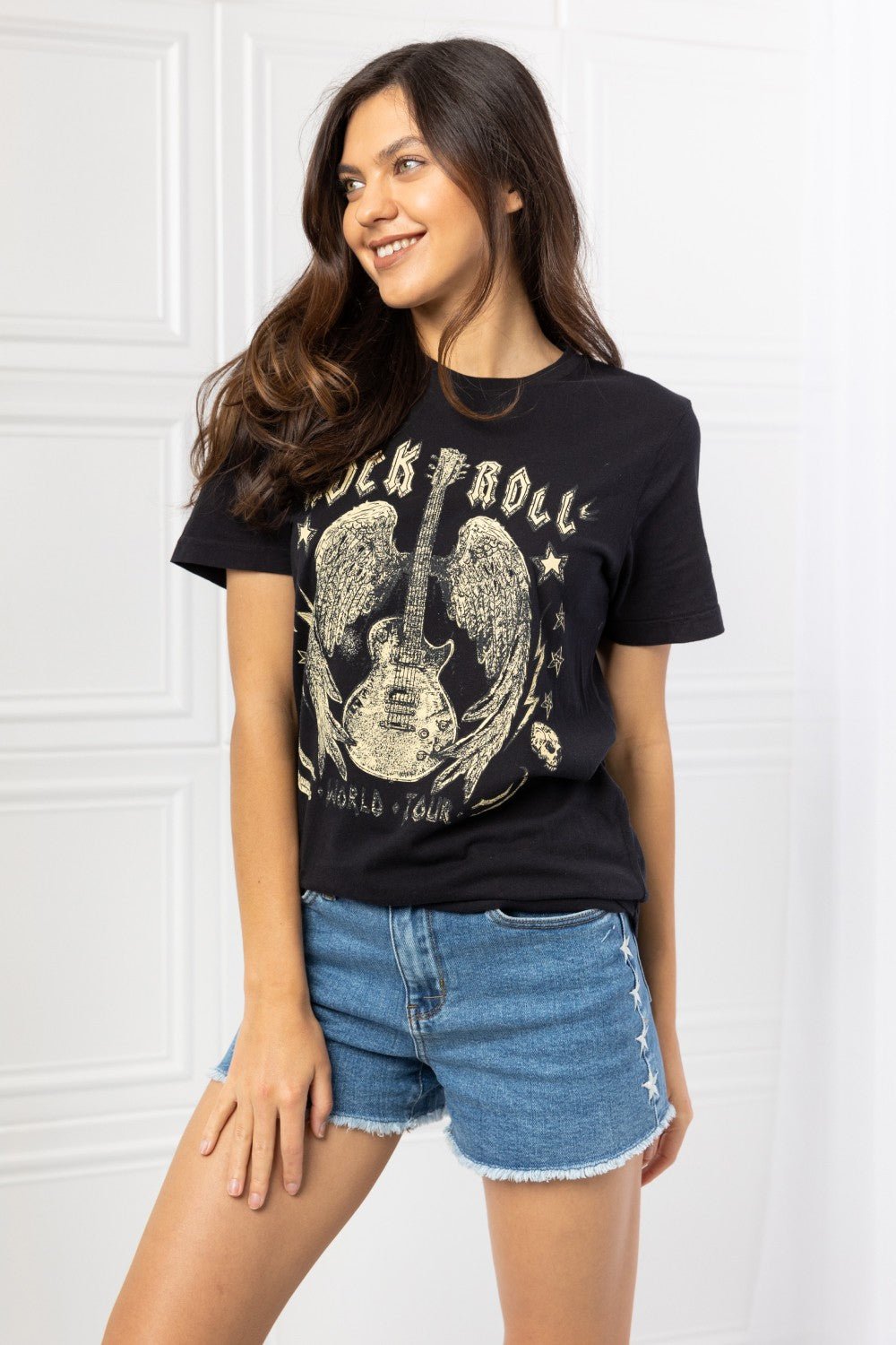 Rock & Roll Graphic Cotton Tee in BlackT-ShirtmineB