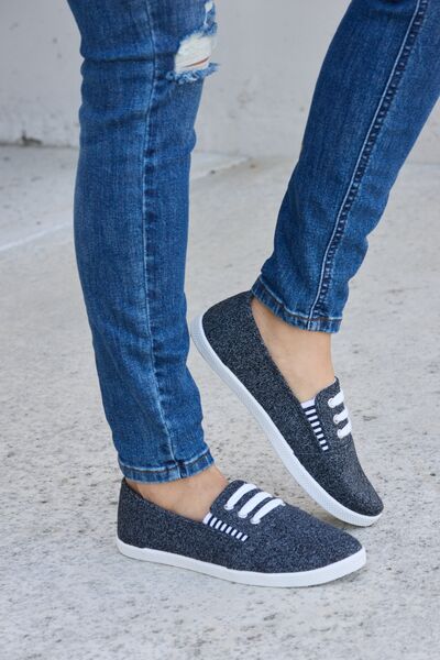 Round Toe Slip-On Flat Sneakers in Dark GreySneakersForever Link