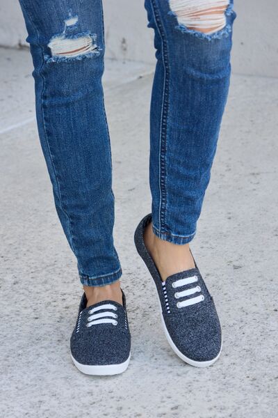 Round Toe Slip-On Flat Sneakers in Dark GreySneakersForever Link