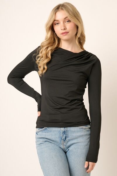 Ruched Long Sleeve Slim Top in BlackTopMittoshop