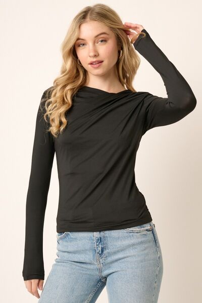 Ruched Long Sleeve Slim Top in BlackTopMittoshop