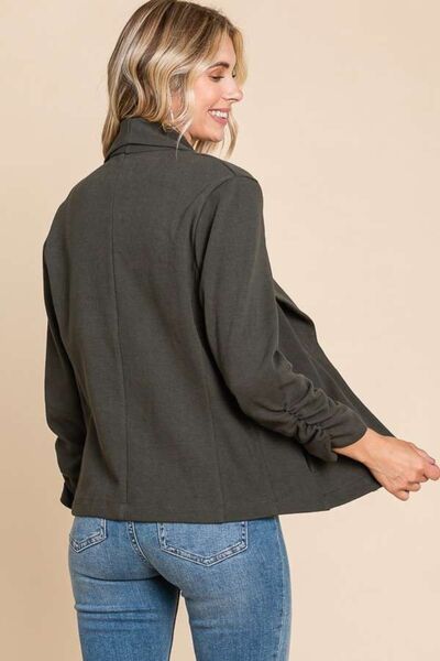 Ruched Open Front Long Sleeve Jacket in Jasper GreenJacketCulture Code