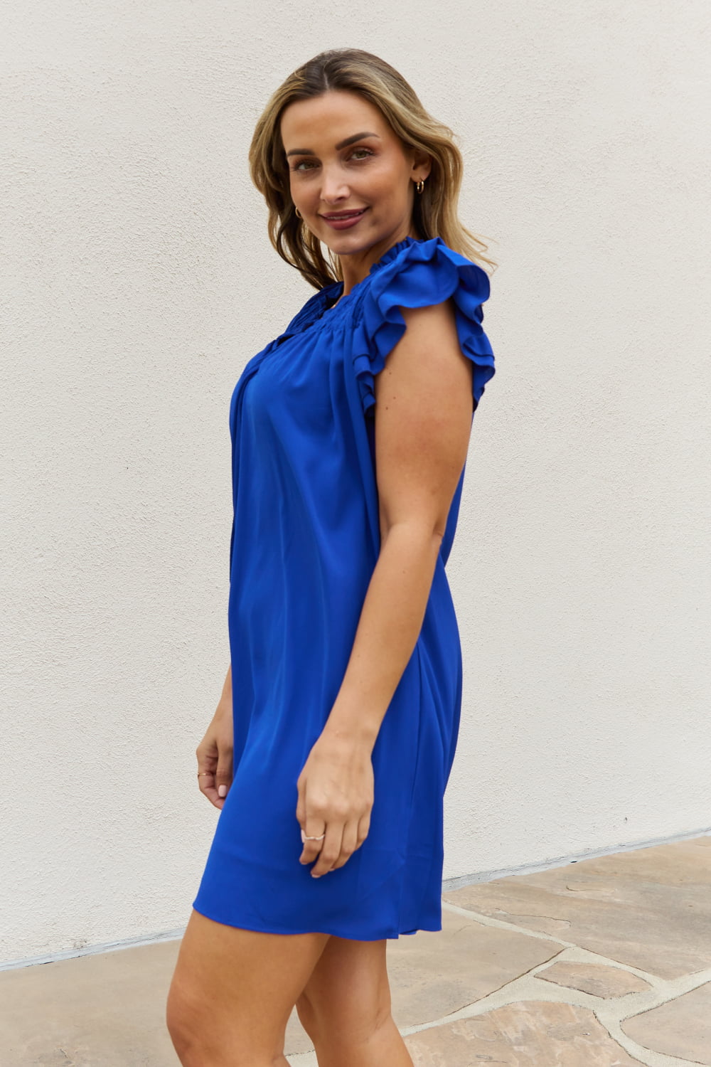 Ruffle Sleeve Smocked Detail Mini Dress in Royal BlueMini DressAnd the Why