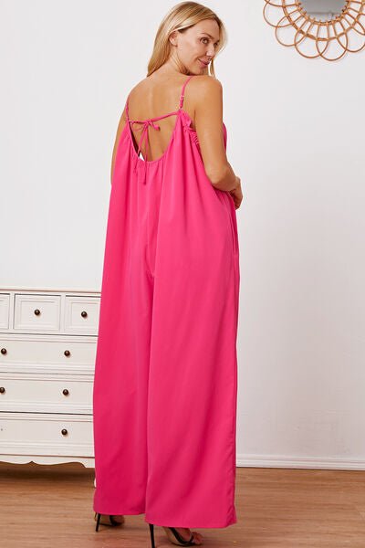 Ruffle Trim Tie Back Cami Jumpsuit with PocketsJumpsuitBeach Rose Co.