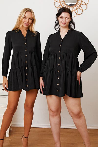 Ruffled Button Up Long Sleeve Tiered Shirt in BlackShirtBeach Rose Co.