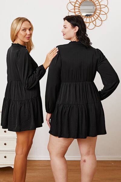 Ruffled Button Up Long Sleeve Tiered Shirt in BlackShirtBeach Rose Co.