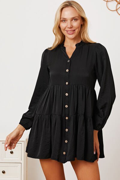 Ruffled Button Up Long Sleeve Tiered Shirt in BlackShirtBeach Rose Co.