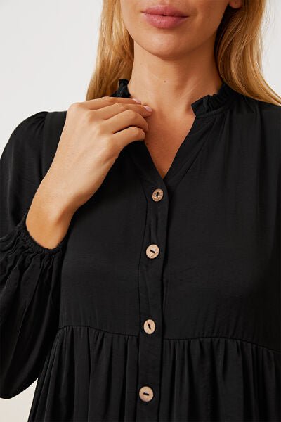 Ruffled Button Up Long Sleeve Tiered Shirt in BlackShirtBeach Rose Co.